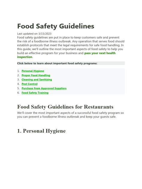 Food Safety Guidelines Pdf Food Safety Hygiene