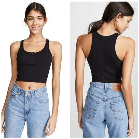 Redone Tops Redone Cropped Rib Henley Tank Crop Top Black Poshmark