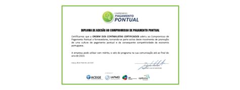 Notícias Ordem adere ao Compromisso pagamento pontual OCC Ordem