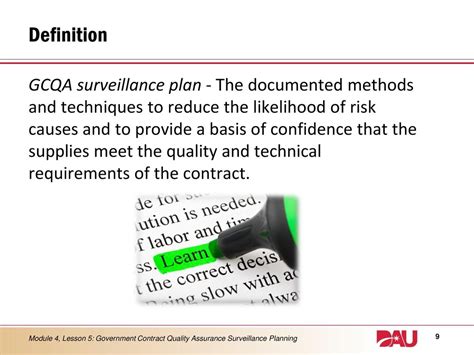 Lesson 5 Government Contract Quality Assurance Surveillance Planning