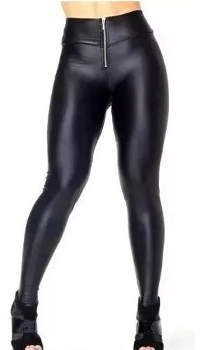 Calça Legging Couro Disco Hot Pants Cirre Cintura Alta Zíper Parcelamento sem juros