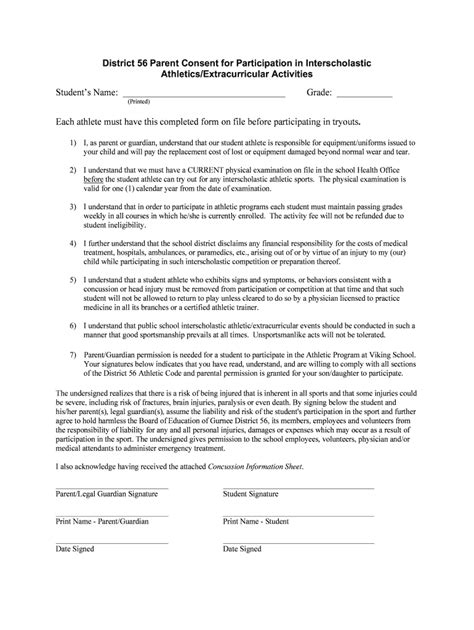 Fillable Online Interscholastic Athletics Parent Consent And Fax