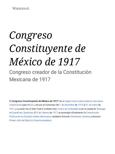 Congreso Constituyente De México De 1917 Wikipedia La Enciclopedia