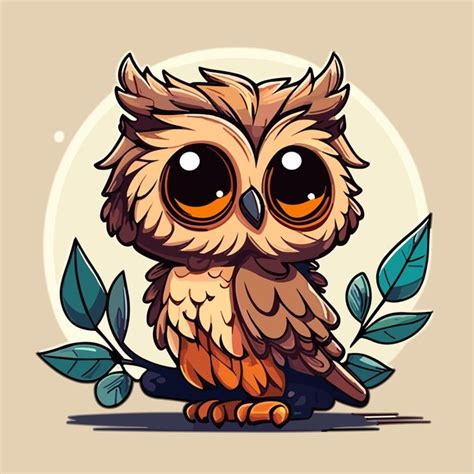 Premium Vector Cute Cartoon Owl With Big Eyes Sitting On A Branch