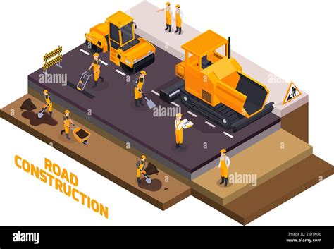 Isolierte Isometrische Stra Enbau Symbol Mit Arbeitern Bauen Stra En