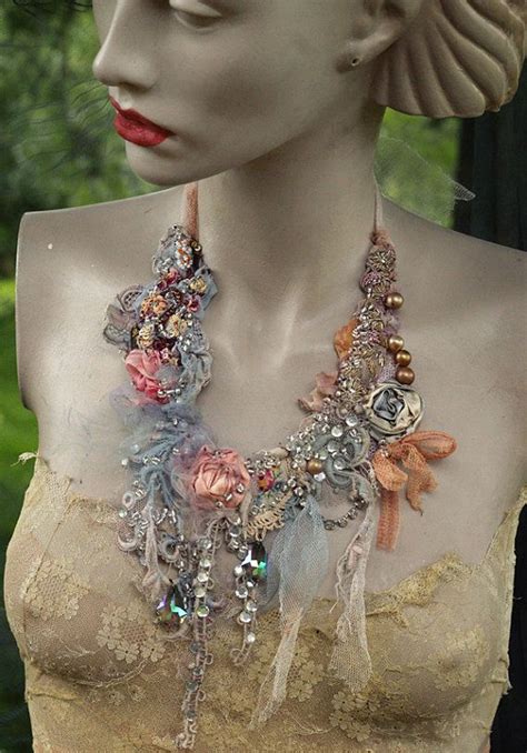 Principessa Necklace Delicate Shabby Chic Embroidered Statement