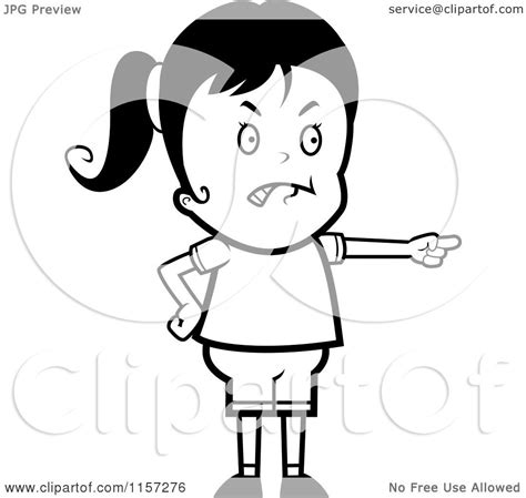 Cartoon Clipart Of A Black And White Mad Girl Pointing Vector