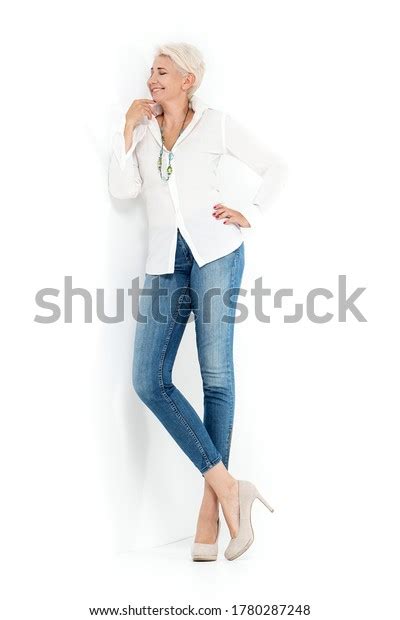 Pretty Blonde Confident Mature Woman Posing Stock Photo 1780287248
