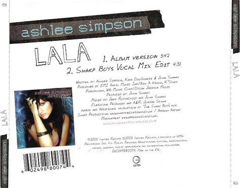 Car Tula Trasera De Ashlee Simpson La La Cd2 Cd Single Portada