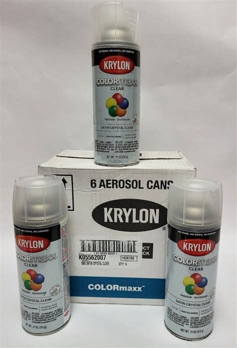 6 Krylon Colormaxx Satin Crystal Clear Finish Spray Paint 11oz Sealed