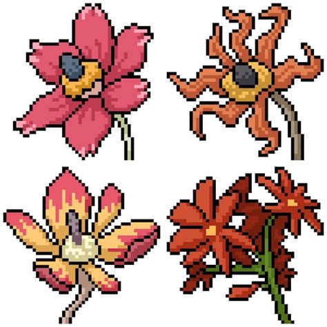 Pixel Art Set Aislado Flor Extraña Vector Premium