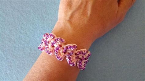 Bracciale Con Perle Ad Uncinetto Crochet Bracelet Pearl Brazalete