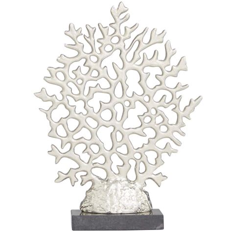 Litton Lane In X In Silver Aluminum Coral Sculpture With Marble