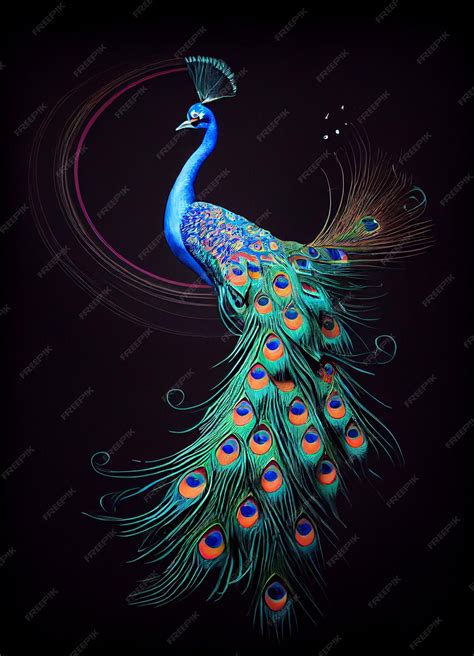 Premium Ai Image Peacock With Colorful Feathers On A Black Background