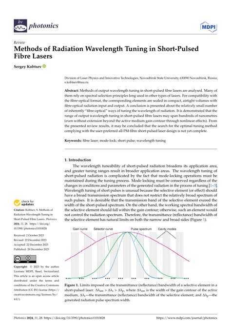 PDF Methods Of Radiation Wavelength Tuning In Short Pulsed Fibre Lasers