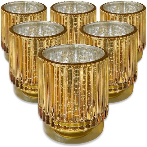 Kate Aspen Ribbed Gold Glass Votive Candle Holder Set Of Gd