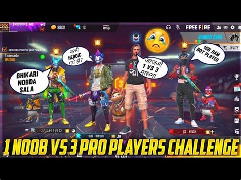 Random Players Call Me Noob And I Challenge 1 Vs 3 Free Fire Noob