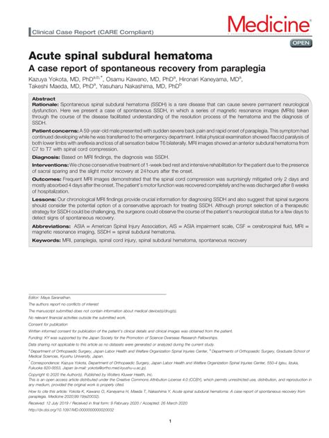 PDF Acute Spinal Subdural Hematoma A Case Report Of Spontaneous