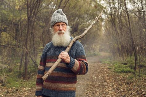 Old Man With Beard In Forest Stock Photo Image Of Activity Nature