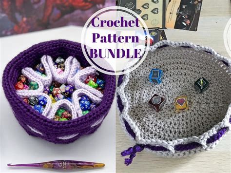 Pdf 2 Dice Bag Bundle Crochet Patterns Dnd Dice Pocket Pouch Rolling Dice Tray Crochet Pattern