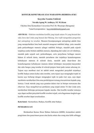 KONFLIK KOMUNIKASI ATAS MAHASISWA BERBEDA SUKU Pdf