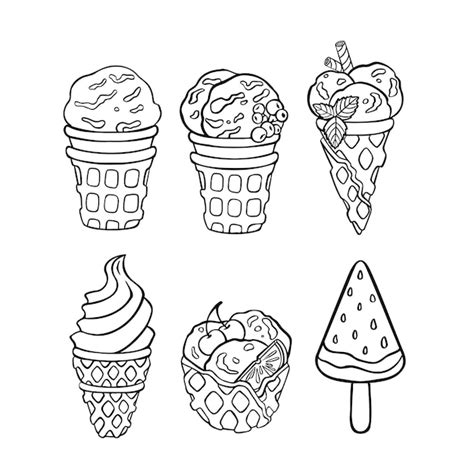 Dibujo De Línea Conjunto De Helados Ilustración Vectorial Vector Premium