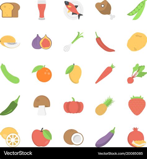 Fruits vegetables and foods flat icons Royalty Free Vector