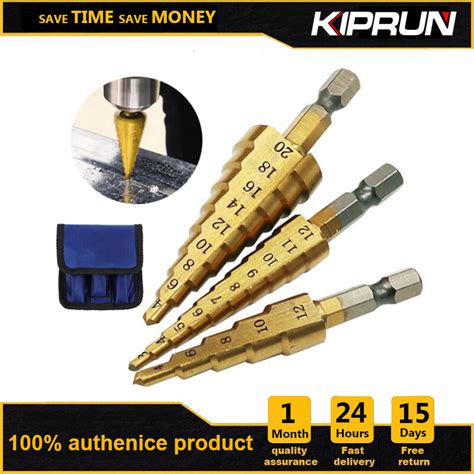 Ready Stock KIPRUN 3 Pcs HSS Titanium Coated Step Universal Drill Bit