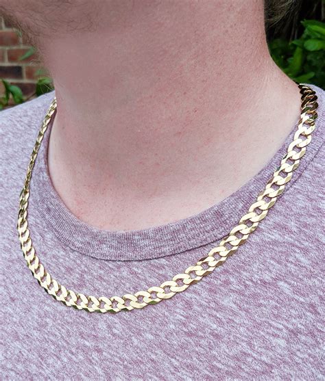 Mens Heavy Curb Chain Necklace Solid 9ct Yellow Gold 20 28