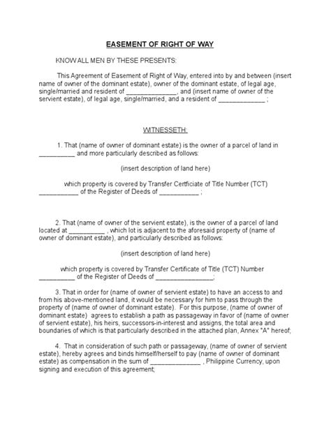 Easement Of Right Of Way Sample Easement Land Lot