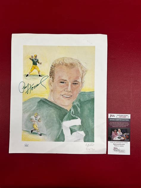 Paul Hornung Autographed Signed Color Lithograph With JSA Cert Green