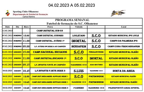4 e 5 de fevereiro de 2023 Futebol de Formação Sporting Clube Olhanense