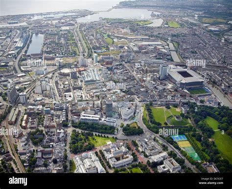 Aerial View Of Cardiff City Centre South Wales Uk Stock Photo Alamy