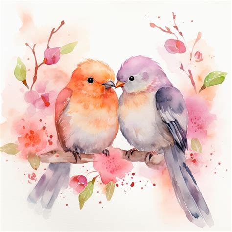 Premium Photo Couple Birds Valentines Day Watercolor