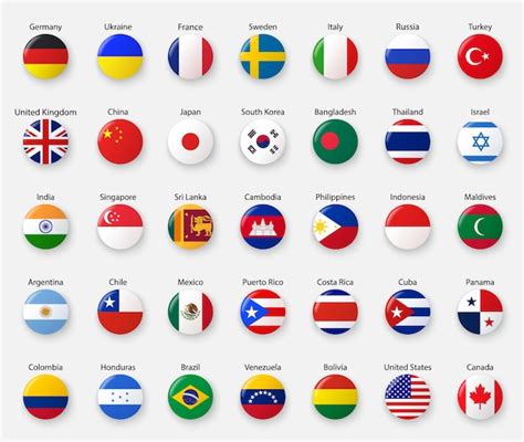 Colección de banderas de países en estilo realista Vector Premium