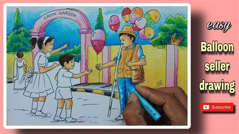 Balloon Seller Drawinghow To Draw Balloon Sellereasy Balloon Seller