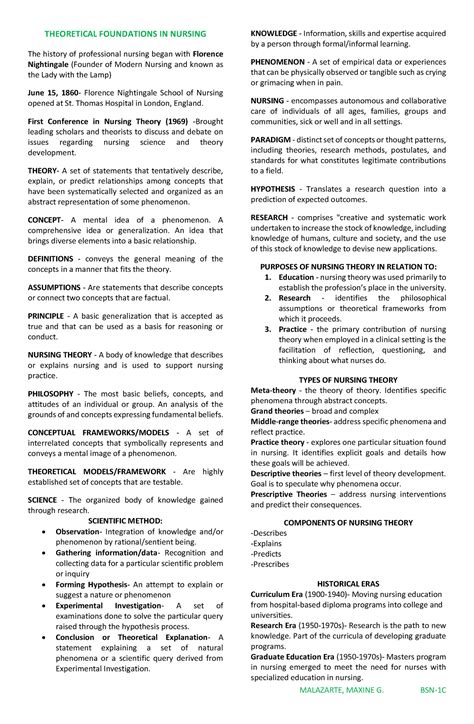 Midterms Reviewer Tfn Theoretical Foundations In Nursing The