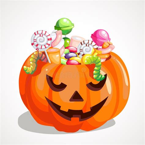 Halloween Pumpkin Bucket With Candy Vector Illustration Ilustración