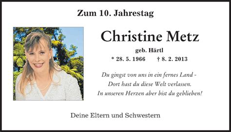 Traueranzeigen Von Christine Metz Augsburger Allgemeine Zeitung