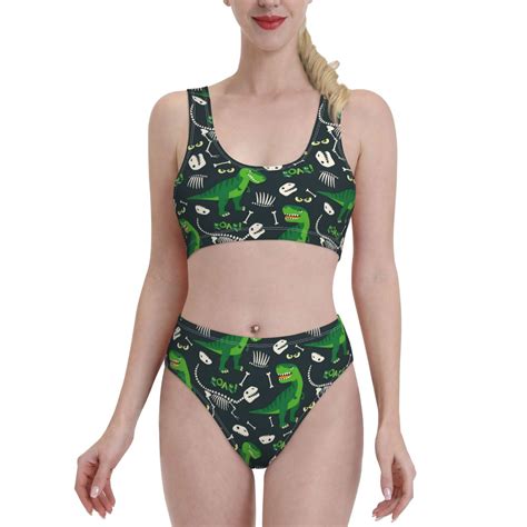 Lukts Women High Waisted Bikini Set T Rex And Dinosaur Bone Swimsuit 2