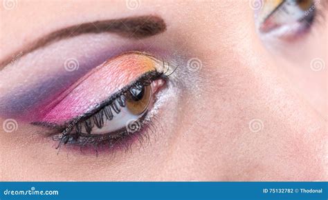 Closeup Of Eye Makeup Stock Photo Image Of Cosmetics 75132782