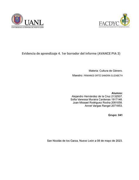 Evidencia De Aprendizaje Er Borrador Del Informe Avance