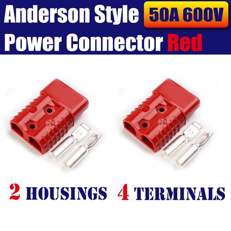 50amp Anderson Compatible 2 Pole Power Connector Plug RED W/terminals ...