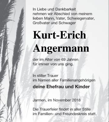 Traueranzeigen Von Kurt Erich Angermann Trauer Nordkurier