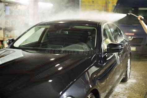 Car Wash. Black Car in Car Wash Stock Photo - Image of remove, cloth ...