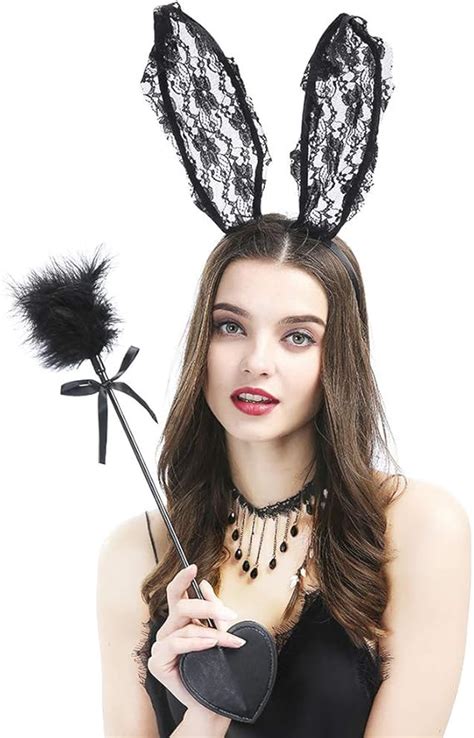 Sexy Lace Rabbit Ears Headband For Women Girl Black Hairbands Halloween