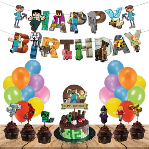 Buy Festiko®33 Pcs Minecraft Birthday Party Decorationshappy Birthday