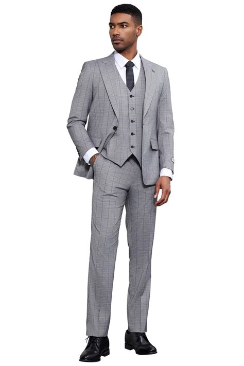 Men S Stacy Adams Modern Fit Vested Tonal Windowpane Plaid Suit In Lig Signaturemenswear