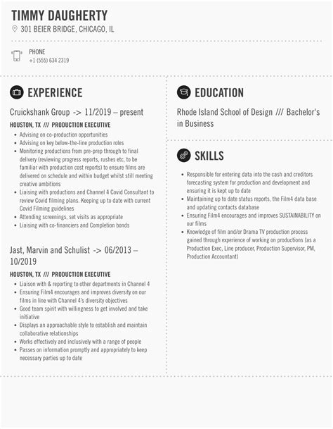 Production Executive Resume Samples Velvet Jobs