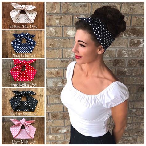 Small Polka Pin Dot Miranda Retro Hair Wrap Wide Self Tie Etsy